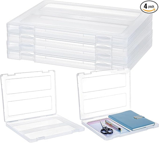 4 Pack Plastic Scrapbook Paper Storage Box, 8.5 x 11 Craft Storage Case, Portable Photo Storages Box, A4 Paper Organizer Storages Container for Office, Home, and School File Organizer