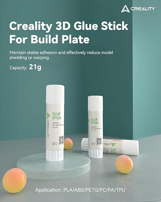 Creality 3D Printer Glue Sticks PVP Solid Glue Sticks for 3D Printing Hot Bed Build Plate, Enhanced Adhesion Reduces Warping for Filament, 3D Printer Adhesive for PLA/ABS/PETG/PC/PA/TPU, 4 Pack