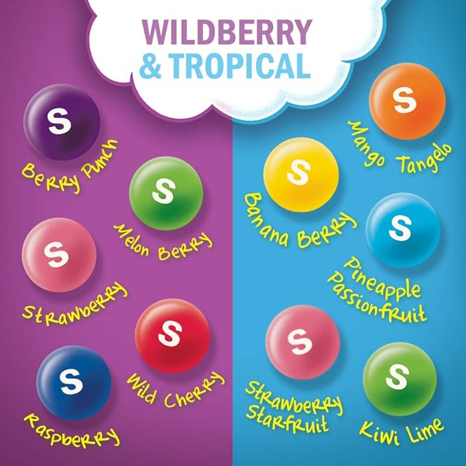 SKITTLES Wild Berry & Tropical Mash Up Chewy Candy Bulk, 9 Oz Resealable Bags, 8 Count Bags, Bulk Box
