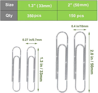 Vinaco Paper Clips 500-Pack – Medium & Jumbo Non-Skid Clips for Office, Home & Desk Organization