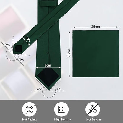 Black Tie Set in Gift Box Mens Solid Color 3.15" (8CM) Black Necktie and Pocket Square Set