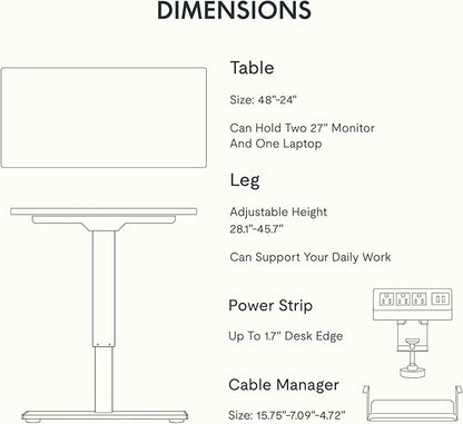 FLEXISPOT EN2 Whole-Piece Standing Desk with Clamp Power Strip, 48 x 24'' Electric Stand Up Height Adjustable Desk with Cable Management (Gray Frame + 48" Marble Gray, 2 Packages)