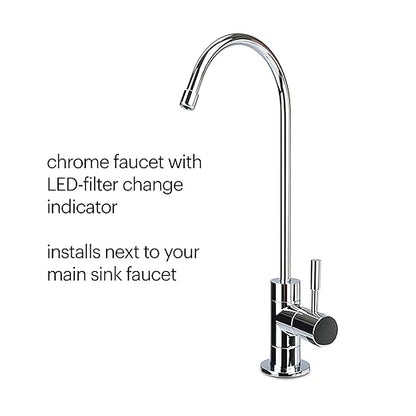 Brondell Coral UC300 Under Sink Water Filtration System – Reduces PFAS, Lead, & Chlorine in Drinking Water, Water Purifier with Designer Chrome Faucet – Quick Change Filter, WQA Gold Seal-Certified
