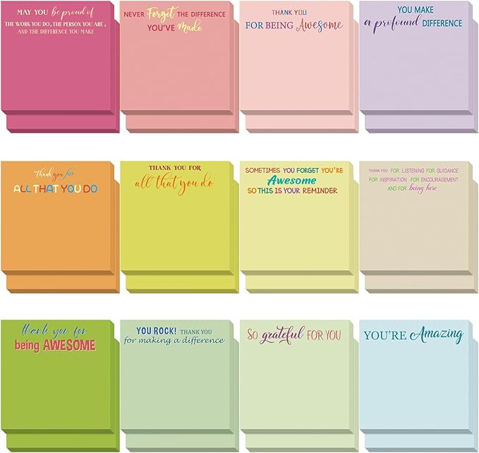 Yinder 24 Pcs Employee Appreciation Sticky Notes Xmas Gift Bulk Motivation Note Pads Mini Inspirational Note Gift for Teacher Nurse Staff Coworker Office Supply 3 x 3'' (Appreciation,Macaron)