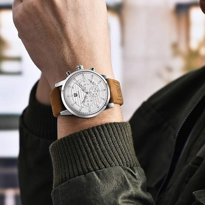 BENYAR Quartz Chronograph Waterproof Watches Business and Sport Design Leather Band Strap Wrist Watch for Men
