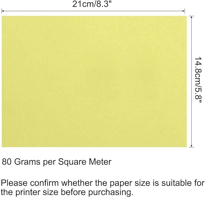 MECCANIXITY 50 Sheets Colored Copy Paper 8.3 x 5.8 Inch Printer Paper 80gsm Light Yellow for Office Printing, Document Copying, Invitations, Forms, Art Projects