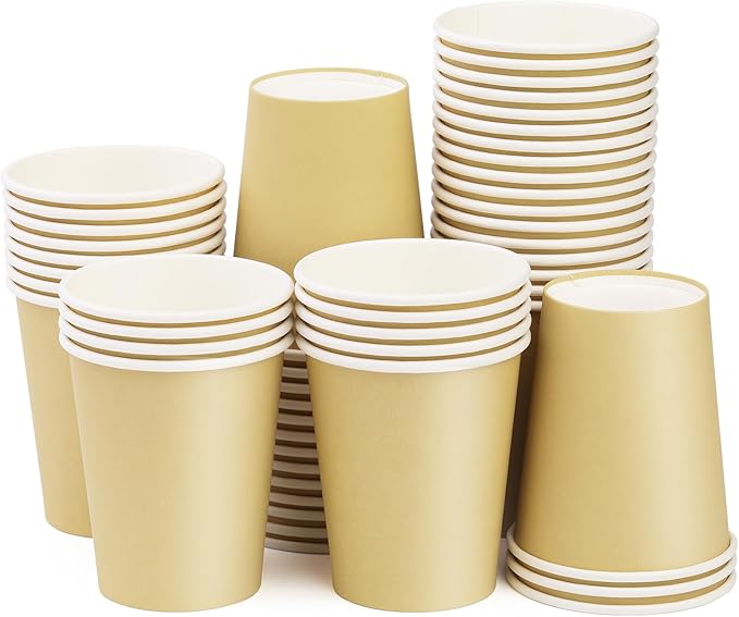 Paper Cups 8 oz 50 Pack, Disposable Paper Coffee Cups for Hot or Cold Beverage Drinking for Party, Picnic, BBQ, Travel, and Event -Khaki