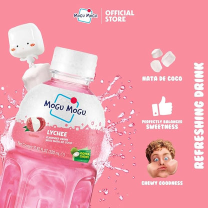 Mogu Mogu Lychee Juice Drink (6 Bottles) with Limited Edition Cooler Bag – Chewy & Fun Lychee Juice with Nata de Coco | Refreshing Drink for Kids & Adults | Ready to Drink Beverage Set
