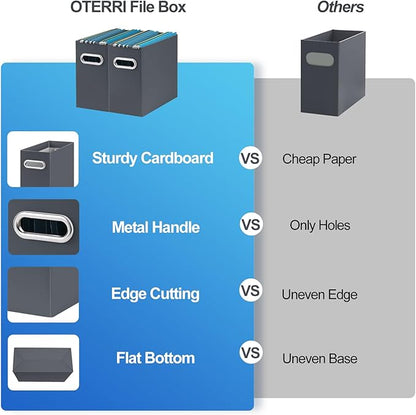 Oterri Cardboard File Organizer Box for Hanging File Folders Letter Size,File Box for Computer Desk,File Cabinet,Working Home,Office,Classroom (Dark Grey, Letter Size - 2 Packs)