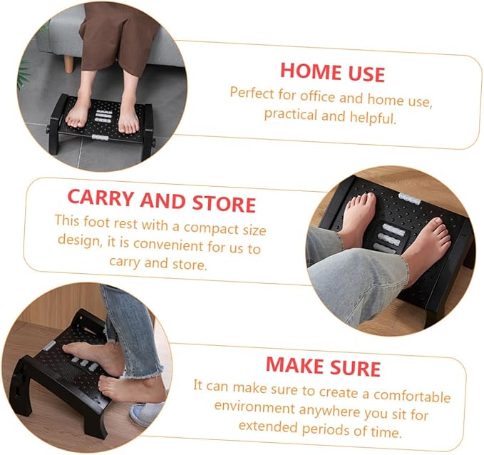 Artibetter Adjustable Office Footrest Stool Ergonomic Step Stool for Under Desk Comfort Portable Foot Rest for Home and Work Seating Support