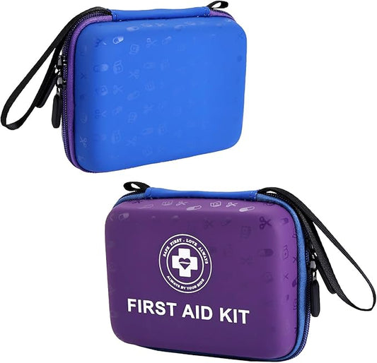 Small First Aid Kit - 165 Piece Dual-Color Emergency Medical Kit with Hard Shell & Fluorescent Exterior Coating, Emergency First Aid Kit for Home, Car, Travel, Hiking & Outdoor(Blue/Purple)