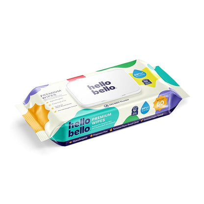 Hello Bello Premium Fragrance-Free Baby Wipes, with Chamomile & Aloe Extracts for Sensitive Skin - 9 Resealable Packs = 540 Total Wipes