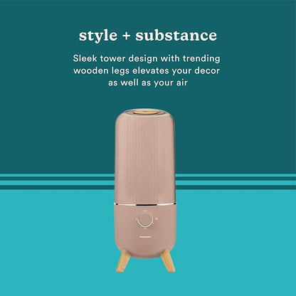 Homedics Ultrasonic Humidifier, Bedrooms and Home Offices, 0.97-Gallon Tank, 45-Hour Runtime, Visible Ultra-Quiet Cool Mist, Aromatherapy, Demineralization Cartridge, Night-Light, Auto-Off, Taupe