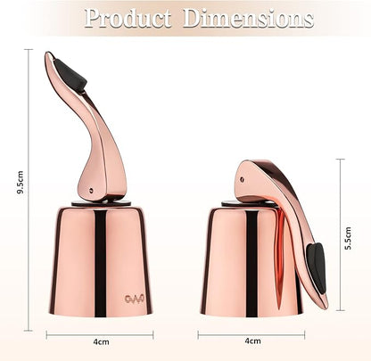 OWO Stainless Steel Wine Bottle Stopper, Reusable Wine Saver with Silicone Seal, Decorative Bottle Sealer, Keeps Fresh (Rosegold, 2 Pack)