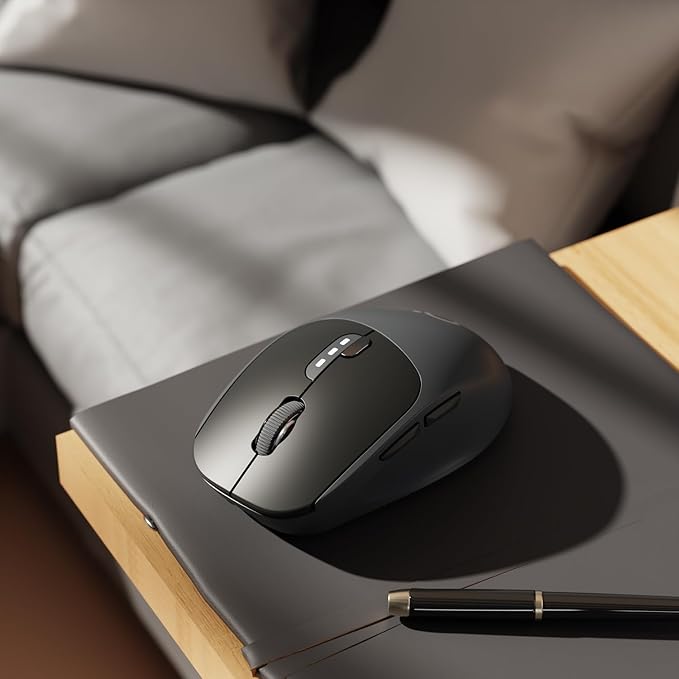 EWEADN Q5 Wireless Mouse, Bluetooth & 2.4G Quiet Computer Mouses with 1600 DPI, Battery Level Display, Ergonomic Office Mouse,6 Button Portable Cute Cordless Mice for Laptop/PC/Mac- Black