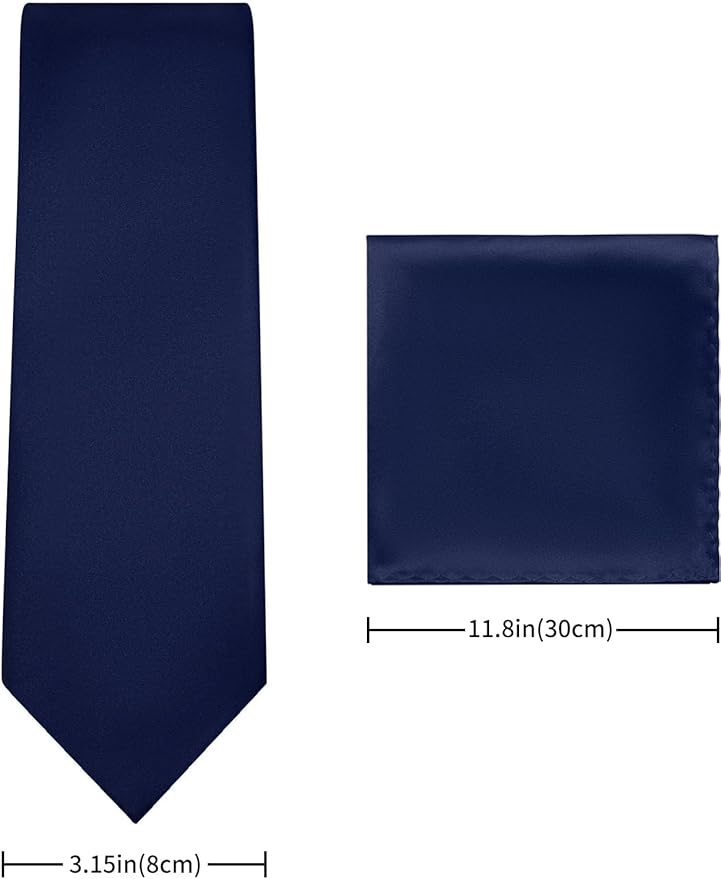 PenSee Men's Tie Set Solid Pure Color 3.15" (8CM) Classic Formal Plain Necktie and Pocket Square Set For Men