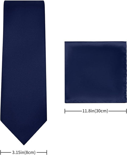 PenSee Men's Tie Set Solid Pure Color 3.15" (8CM) Classic Formal Plain Necktie and Pocket Square Set For Men