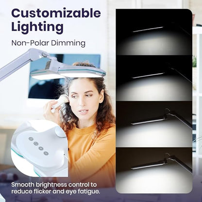 Neatfi Elite HD XL LED Desk Lamp, 3 Light Modes, 90PCS SMD LED, Non-Polar Dimming, Bright Eye-Caring Lighting for Home Office, Drafting, Beauty Shop, Workbench (CCT with Clamp, Blue Ring, 17 Inches)