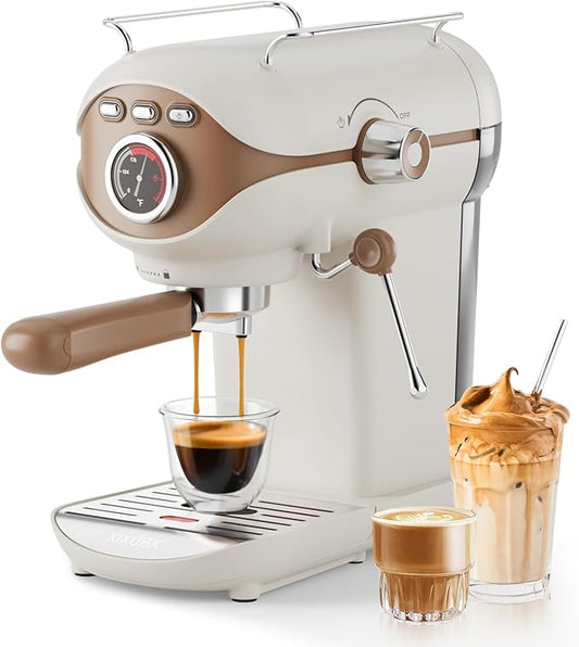 Espresso Machine, 20 BAR Pump Temperature Control, Compact Espresso Maker with Steam Milk Frother, Professional Coffee Makers for Home, Cappuccino, Latte, Gifts for Coffee Lover, White