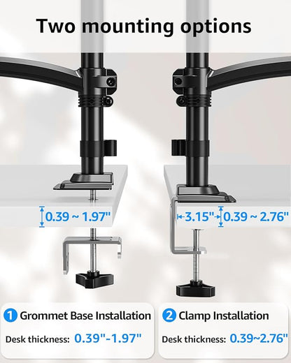 Dual Monitor Stand Holds 4.4-22 lbs Each, Dual Monitor Arm for 2 Monitors, Height Adjustable Computer Desk Mount for Max 32 inch Screens, VESA Mount with C-clamp & Grommet Base, Freelift Black