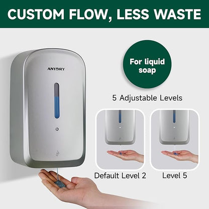 Commercial Automatic Soap Dispenser Large 34oz/1000ml Capacity Wall-Mounted Touchless Liquid Dispenser for High-Traffic Restrooms, Offices, Hospitals Model 1220S Silver