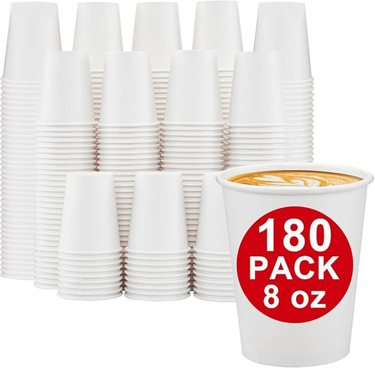 180 Count Paper Cups 8 oz, Disposable Coffee Cups Bulk, Thickened Durable Drinking Cups for Hot or Cold Beverage, Home, Office, Party, Business, Events