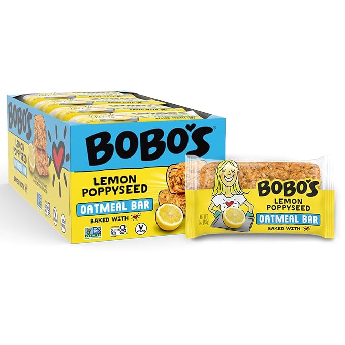 Bobo's Lemon Poppyseed Oat Bars, Gluten Free, Non-GMO, Whole Grain Oats, Pack of 12 | Snack Bars | On-the-Go | Made with Simple Ingredients