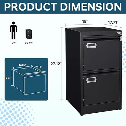 MIIIKO2 Drawer File Cabinet, Metal Vertical Filing Cabinets with Lock, Office File Folders Storage Cabinet for Letter Legal A4 Size