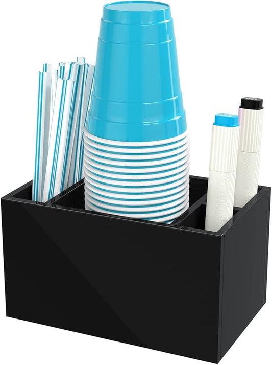 Cup Holder With Marker Slot, Party Dispenser Acrylic Organizer, Mark Your Drink Caddy, Modern Bar Counter Decor, Black