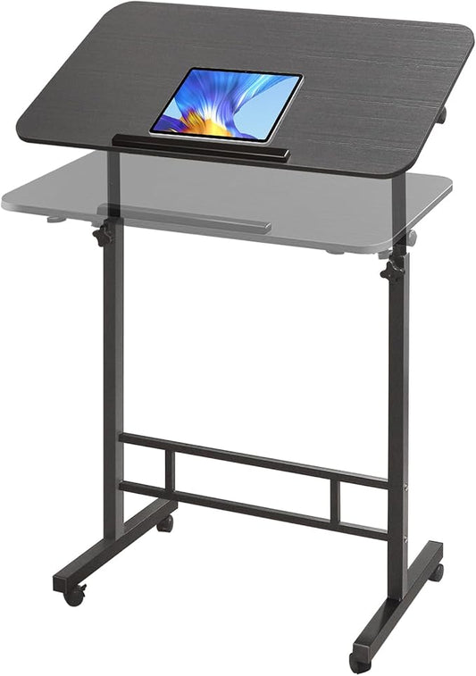 Aconcept Tiltable Small 32 x 16 inch Standing Desk, Black Sit Stand Up Rolling Desk with Wheels, Height Adjustable 25-44" for Tablet Laptop and Walking Pad