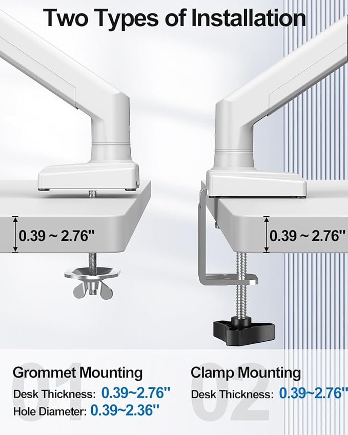 Dual Monitor Mount Fits 17 to 32 Inch Computer Screen, Dual Monitor Arm Hold 4.4-19.8lbs Each, Full Motion Monitor Desk Mounts for 2 Monitors, Gas Spring Monitor Stand, VESA Mount, Freelift