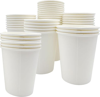 three leaf 8 Oz. Disposable Paper Cups, (White) 500 Ct. (10 Packs Of 50), Hot/Cold Cup For Coffee, Water, Tea, Juice, Picnic, Party, Travel And Events