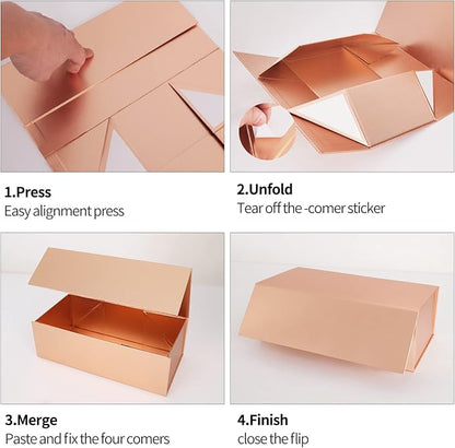 Gift Box 10" x 6" x 3" with Magnetic Closure Lid Gift Boxe for Presents,Bridesmaid Gifts Boxes,Cute Box,Birthday Box,Luxury for Gift Packaging, Magnetic Gift Boxe for Wrapping Gifts (Rose Gold)