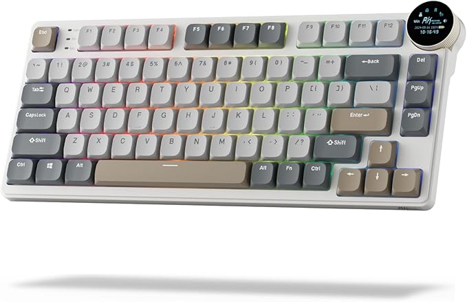RK ROYAL KLUDGE N80 Low Profile Mechanical Keyboard w/Smart Display Screen & Knob, 75% Top Mount 3-Modes Wireless Mechanical Keyboard, Software Support, Massive Battery, 80 Keys, Quiet Red Switch