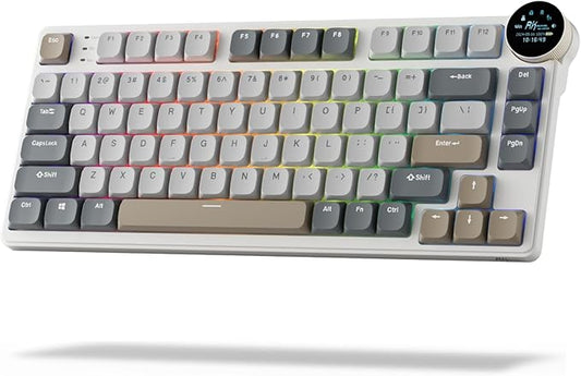 RK ROYAL KLUDGE N80 Low Profile Mechanical Keyboard w/Smart Display Screen & Knob, 75% Top Mount 3-Modes Wireless Mechanical Keyboard, Software Support, Massive Battery, 80 Keys, Tactile Brown Switch