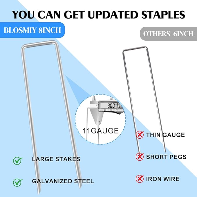 Landscape Staples 8inch 25 Pack,11Gauge Galvanized Lawn Staples, Sturdy Garden Stakes for Effortlessly Securing Weed Barrier Fabric,Ground Stabilization,Tackling Outdoor Yard Work,Decorations