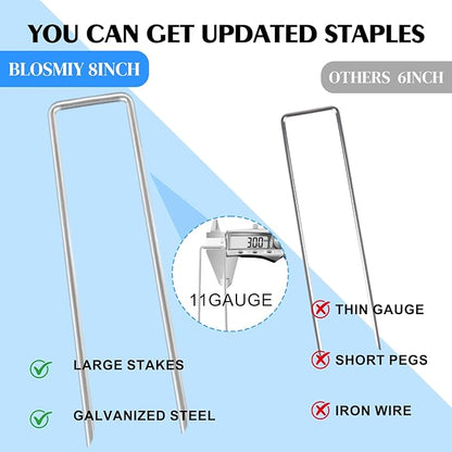 Landscape Staples 8inch 25 Pack,11Gauge Galvanized Lawn Staples, Sturdy Garden Stakes for Effortlessly Securing Weed Barrier Fabric,Ground Stabilization,Tackling Outdoor Yard Work,Decorations