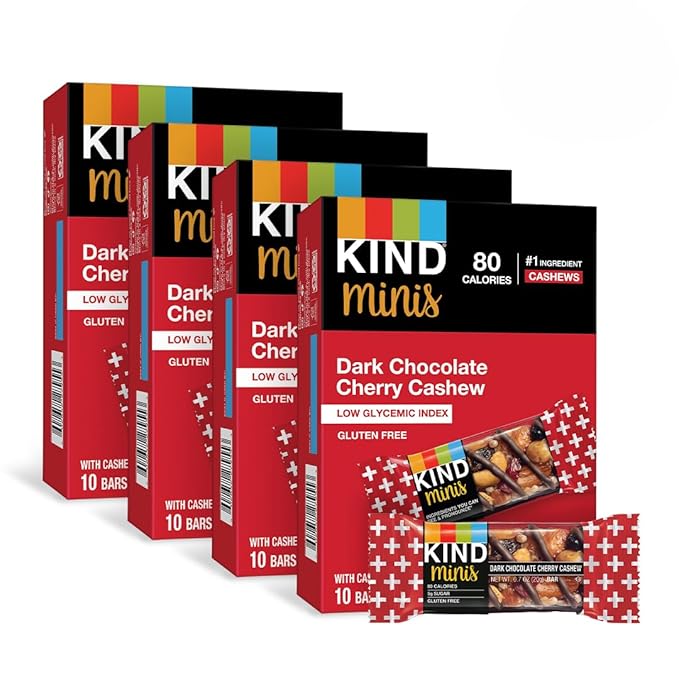 KIND Minis Healthy Snack Bar, Dark Chocolate Cherry Cashew, Low Glycemic Index, Gluten Free Bars, 0.7 OZ, (80 Count)