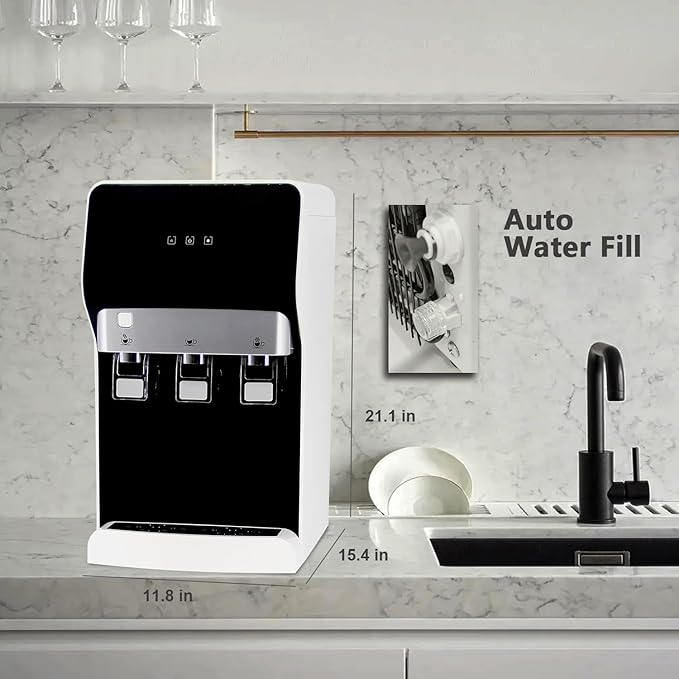 Countertop Bottleless Water Cooler Dispenser with Filtration 4-Stage Filters PP+CTO+UF+CTO Self Clenaing 3 Temperature Settings