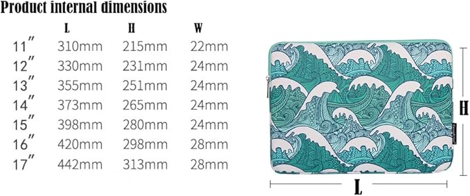 Laptop Sleeve 14 Inch,Waterproof Protective Notebook Case Briefcase Carrying Bag Compatible with MacBook,Acer,Asus, Dell,Lenovo,Microsoft,HP Laptop Cover (Wave, 14 inch)