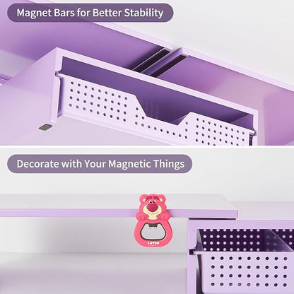 Dual Monitor Stand Riser with Drawer, Desk Organizer and Accessories, Metal Laptop Stand for Desk, Workspace Desktop Stand for Computer, Laptop, TV and More (Purple)