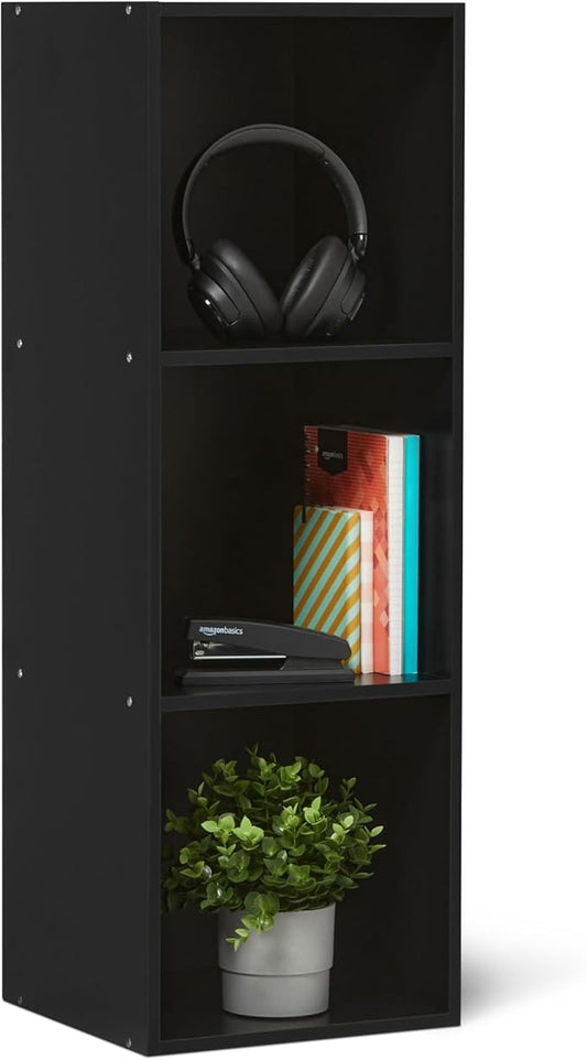 Amazon Basics 3-Cube Bookcase Compatible with Fabric Storage Cube Organizers, Black