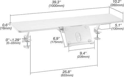 AVLT Clamp Desk Shelf Dual 32" Monitor Riser With Slide-out Holder for Convertible Laptop, Tablet, Smartphone (Black) - Floating Stand (Clamp-On Shelf Only)
