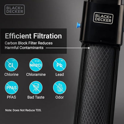 BLACK+DECKER Undersink Water Filter 15’’ | 2 Years | Reduces CHLORAMINE, Chlorine,Lead, PFAS, Bad Taste, Odor | Under Counter Water Filter Direct Connect to Kitchen Faucet | NSF/ANSI 42 Certified
