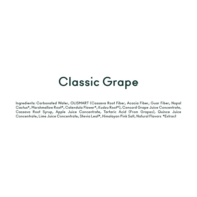 OLIPOP Prebiotic Soda Pop, Classic Grape, Pantry Pack Packed with Prebiotics, Fiber, and Botanicals, Gluten Free, Vegan, GMO Free, 12oz Skinny (12-Cans)