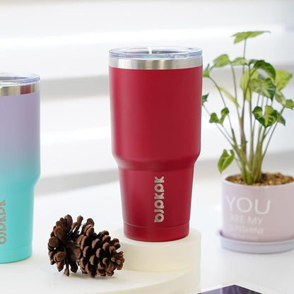 BJPKPK 30 oz Tumbler with Lid and Straw, Stainless Steel Insulated Travel Coffee Mug Reusable Thermal Cup,Red