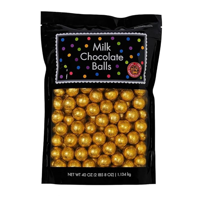 ALBERT'S Candy Milk Chocolate Foiled Balls, 40 oz Bag, Party and Wedding Candy, Peanut-Free (Full Size, Gold)