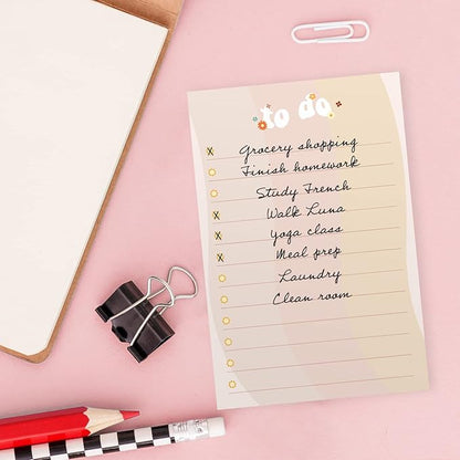 Retro Floral Sticky Note Pads / 4" x 6" Repositionable Checkered Smiley Face Sticky Notes / 5 Trendy Y2K Designs / 50 Sheets Per Pad Set of 5 / Made in USA