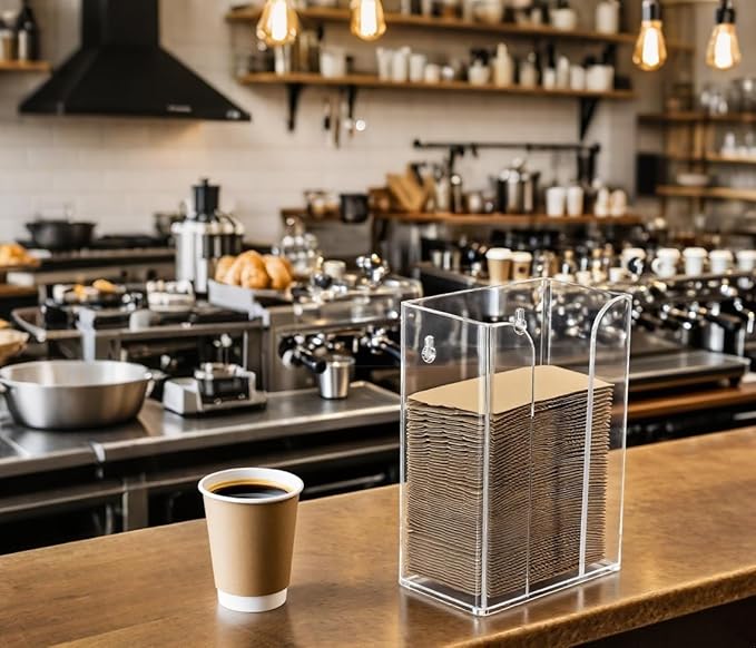 IEEK Coffee Cup Sleeve Holder,Coffee Collar Organizer for Bulk Storage,Kraft Paper Cup Sleeves Rack Clear Acrylic Coffee Sleeve Dispenser Countertop and Wall Mount Disposable Cup Sleeves organizer