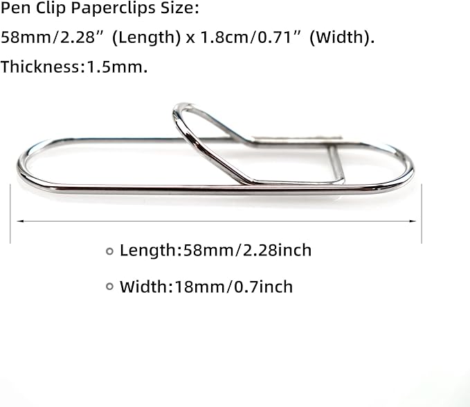 22 PCS 2.28 Inch (58mm) Paper Clips Silver Rust Resistant Metal Strong Pen Clip Style Paperclips for Office School Documents